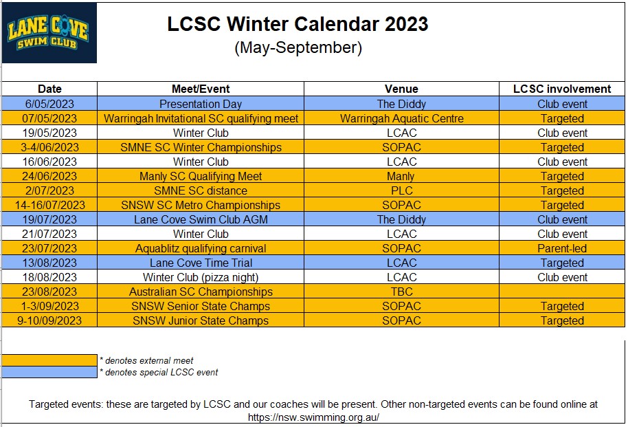 LCSC club calendar